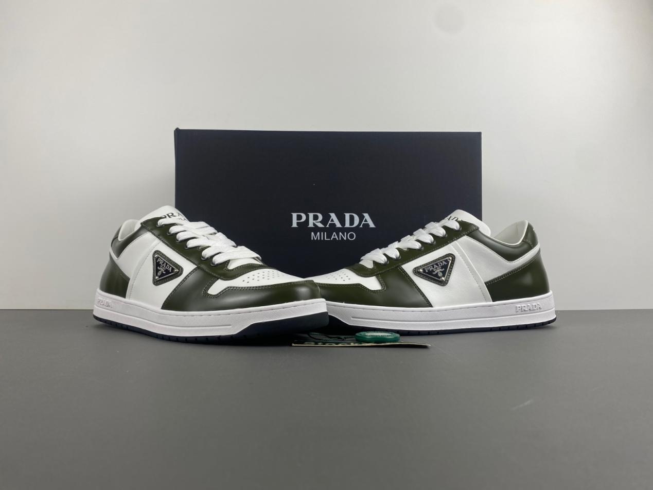 Prada Downtown Women’s Sneakers in White/Green: A Blend of Elegance and Contemporary Style