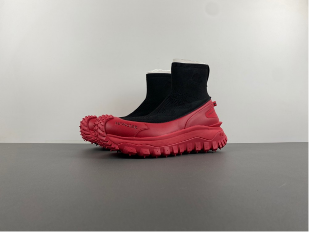 Moncler Trailgrip Knit High Top Sneakers: Black & Red Edition