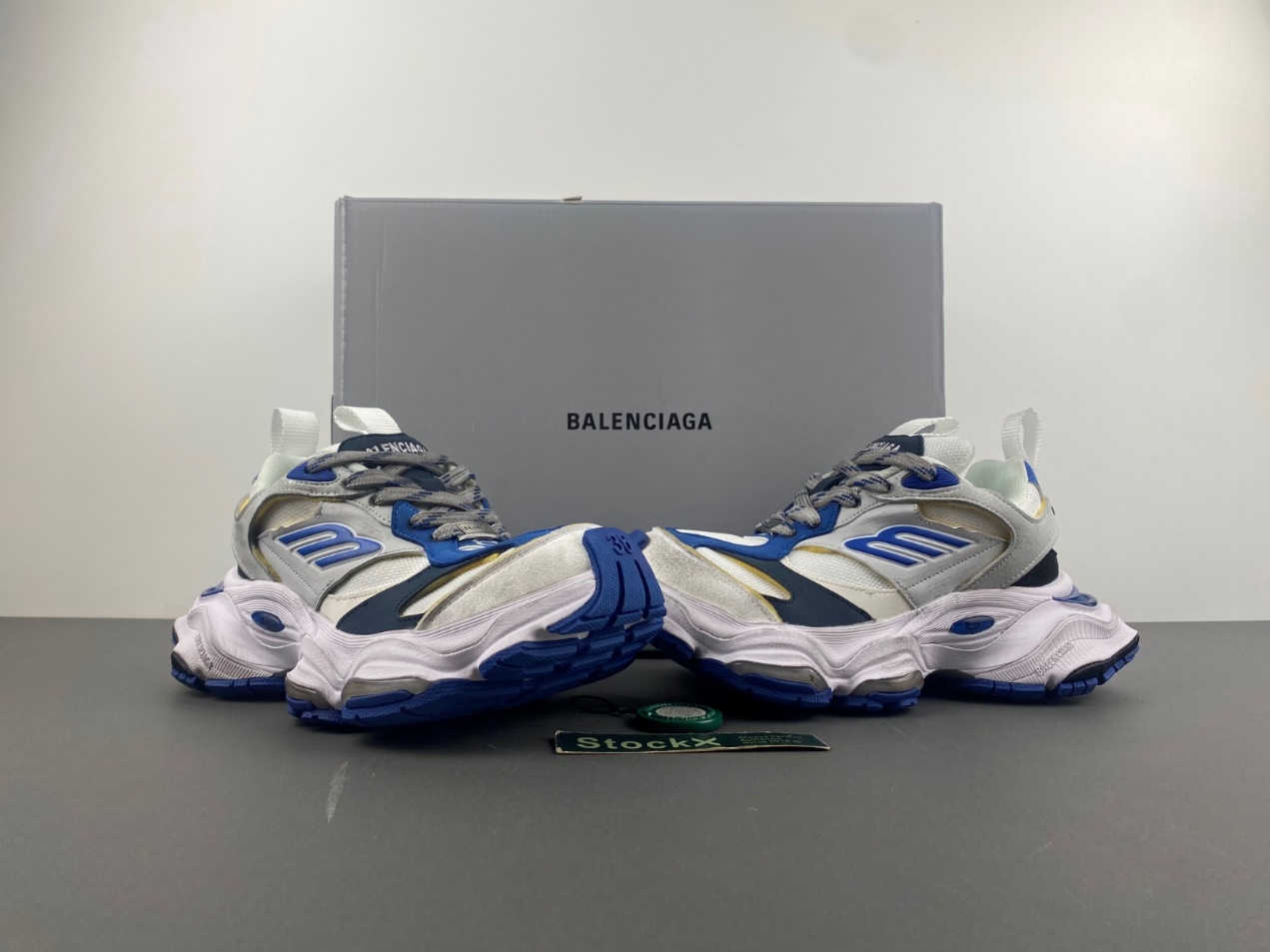 Balenciaga Cargo Men's White Blue Low Top Sneakers